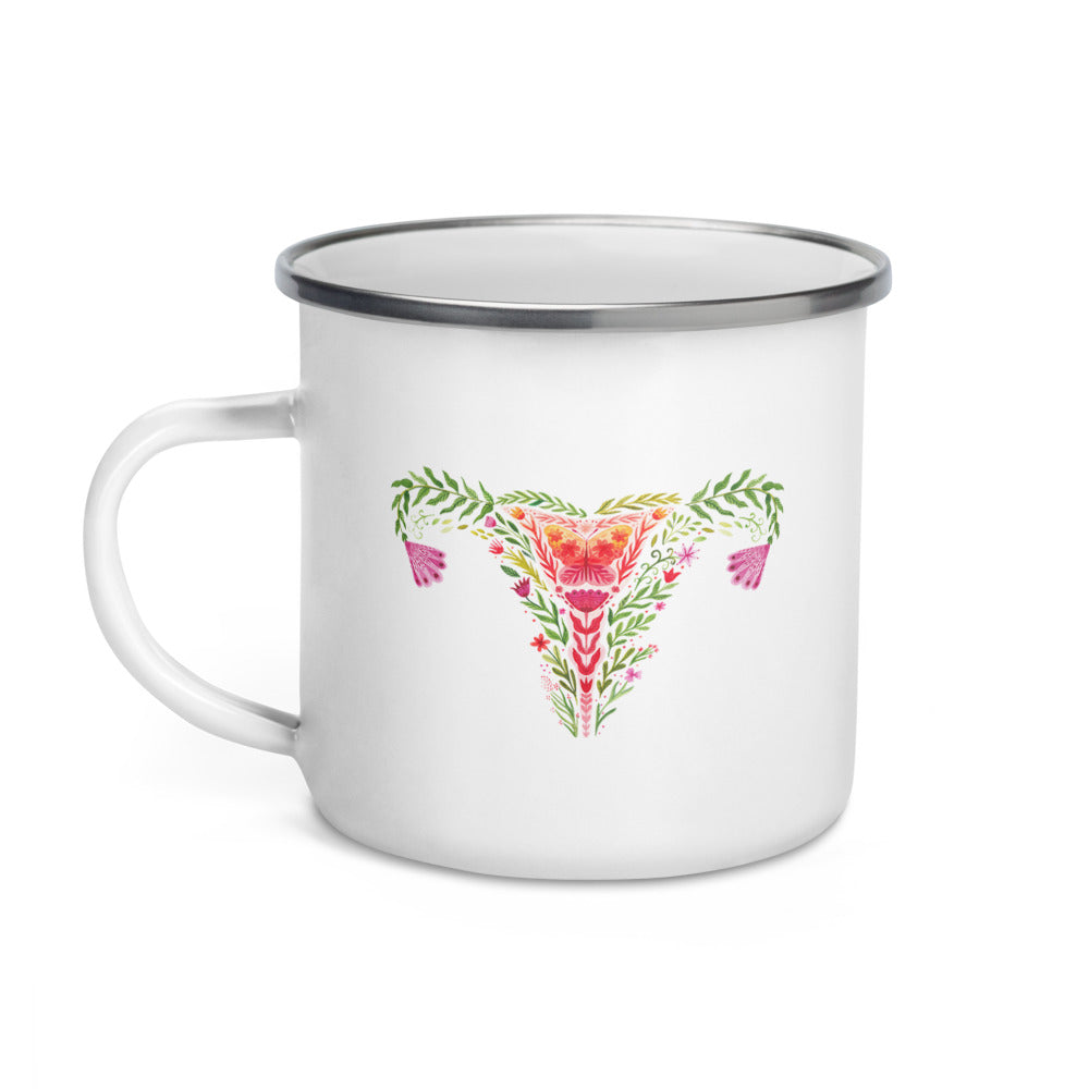 Uterus Watercolor Flowers -- Enamel Mug