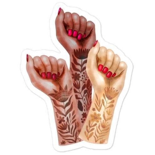 Raised Feminist Watercolor Tattoo Fists -- Sticker
