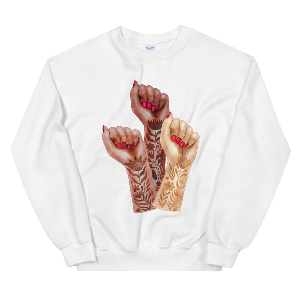 Raised Feminist Watercolor Tattoo Fists -- Sweatshirt
