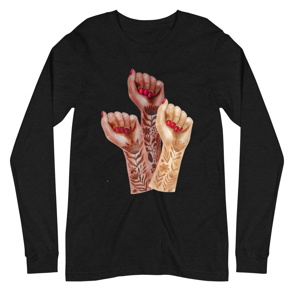 Raised Feminist Watercolor Tattoo Fists -- Unisex Long Sleeve
