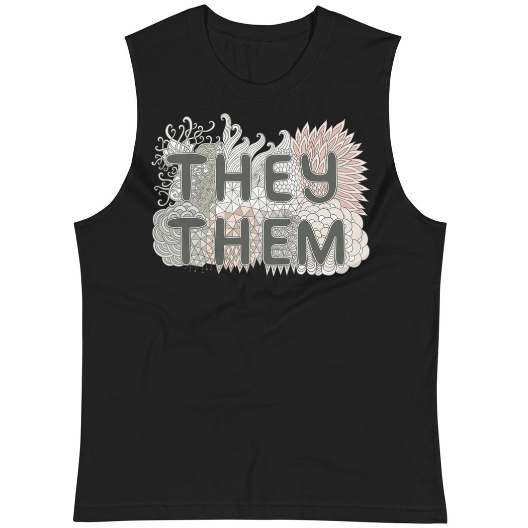 They/Them Pronouns Doodle -- Straight Cut Tanktop