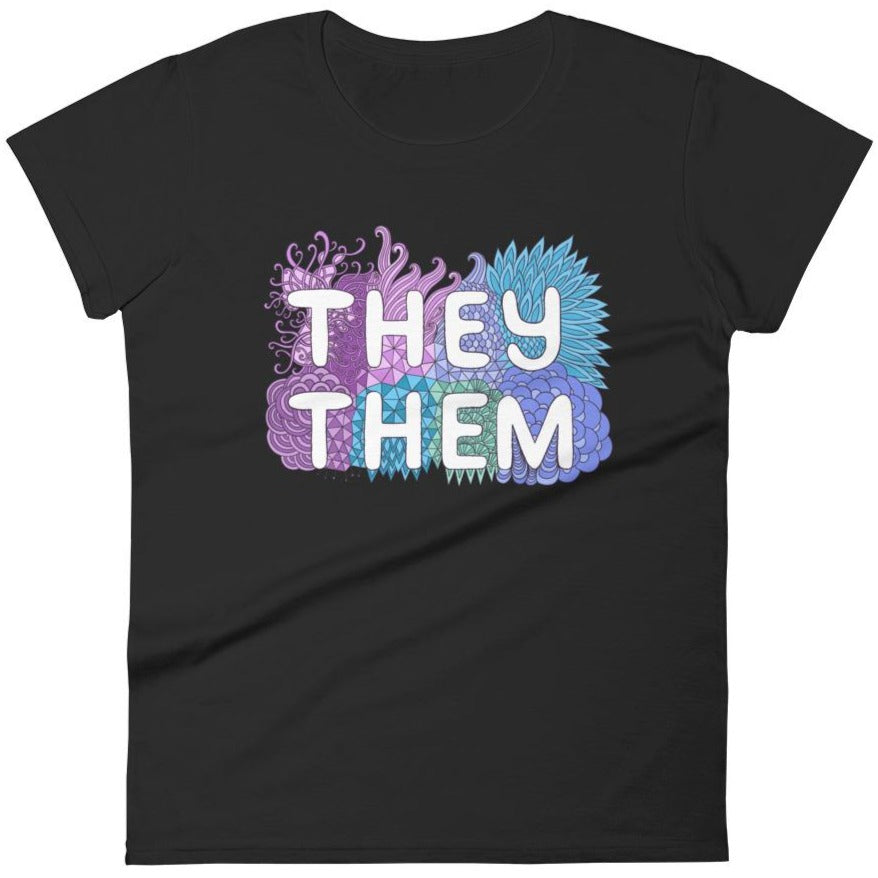 They/Them Pastel Doodles -- Fitted T-Shirt