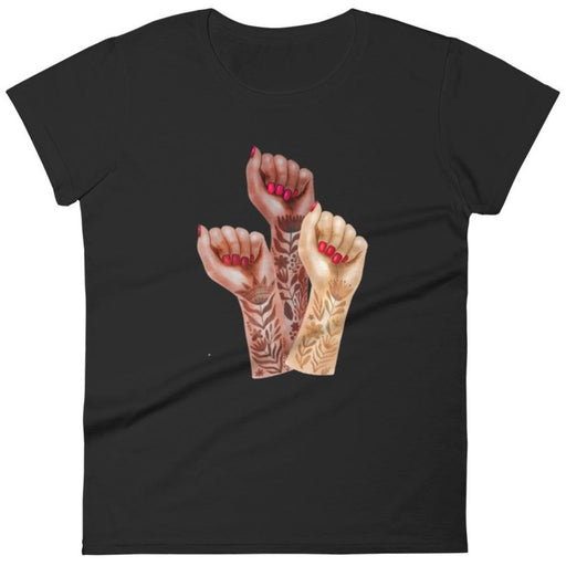 Raised Feminist Watercolor Tattoo Fists -- Women's T-Shirt