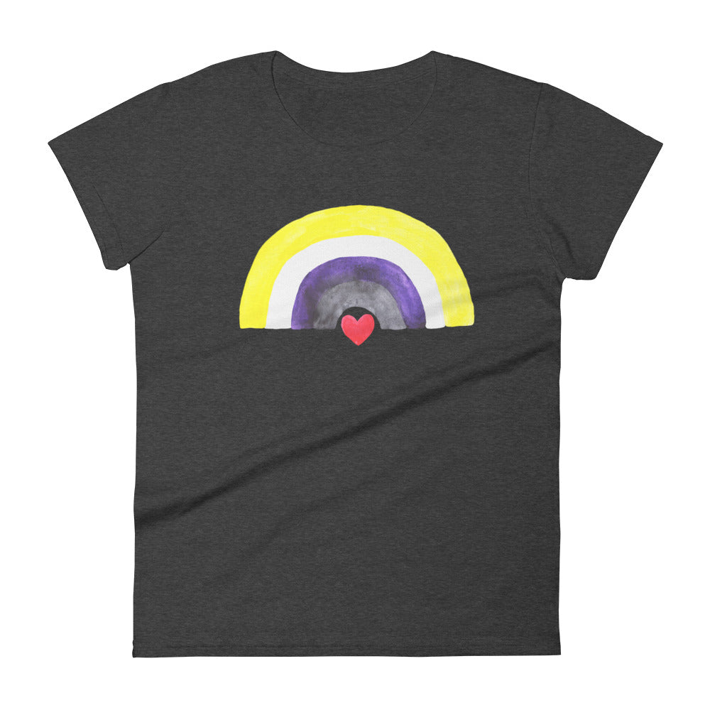 Non-Binary Watercolor Rainbow -- Fitted T-Shirt