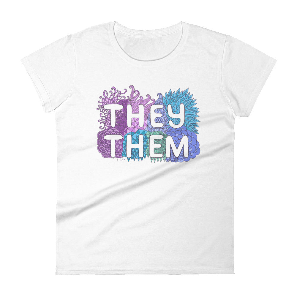They/Them Pastel Doodles -- Fitted T-Shirt