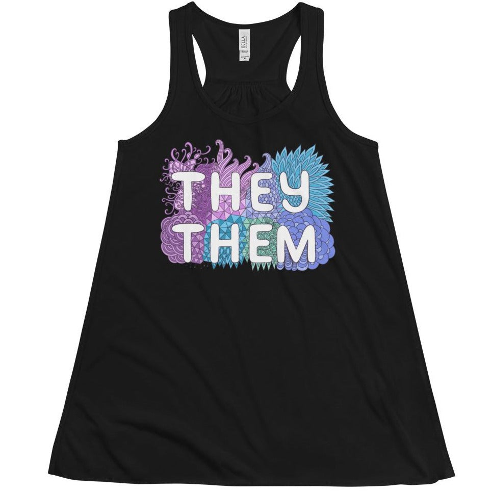 They/Them Pronouns Pastel Doodles -- Fitted Tanktop