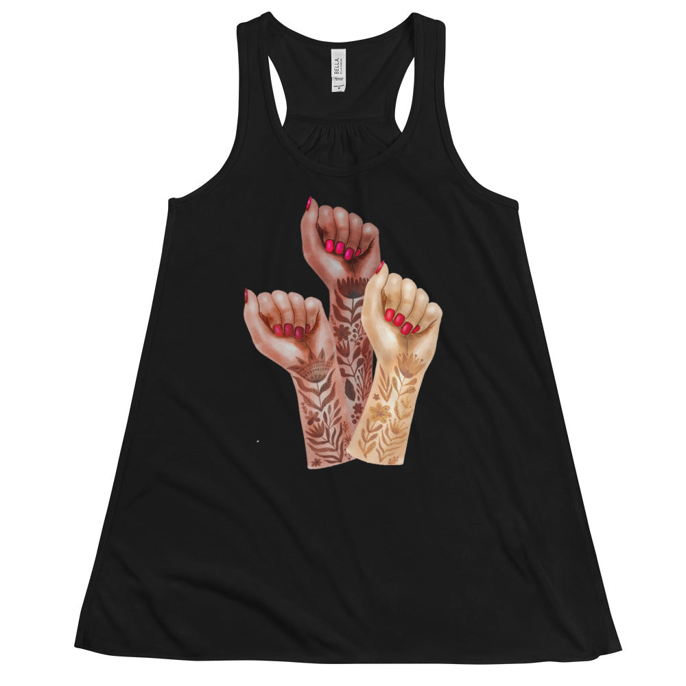 Raised Feminist Watercolor Tattoo Fists -- Women's Tanktop